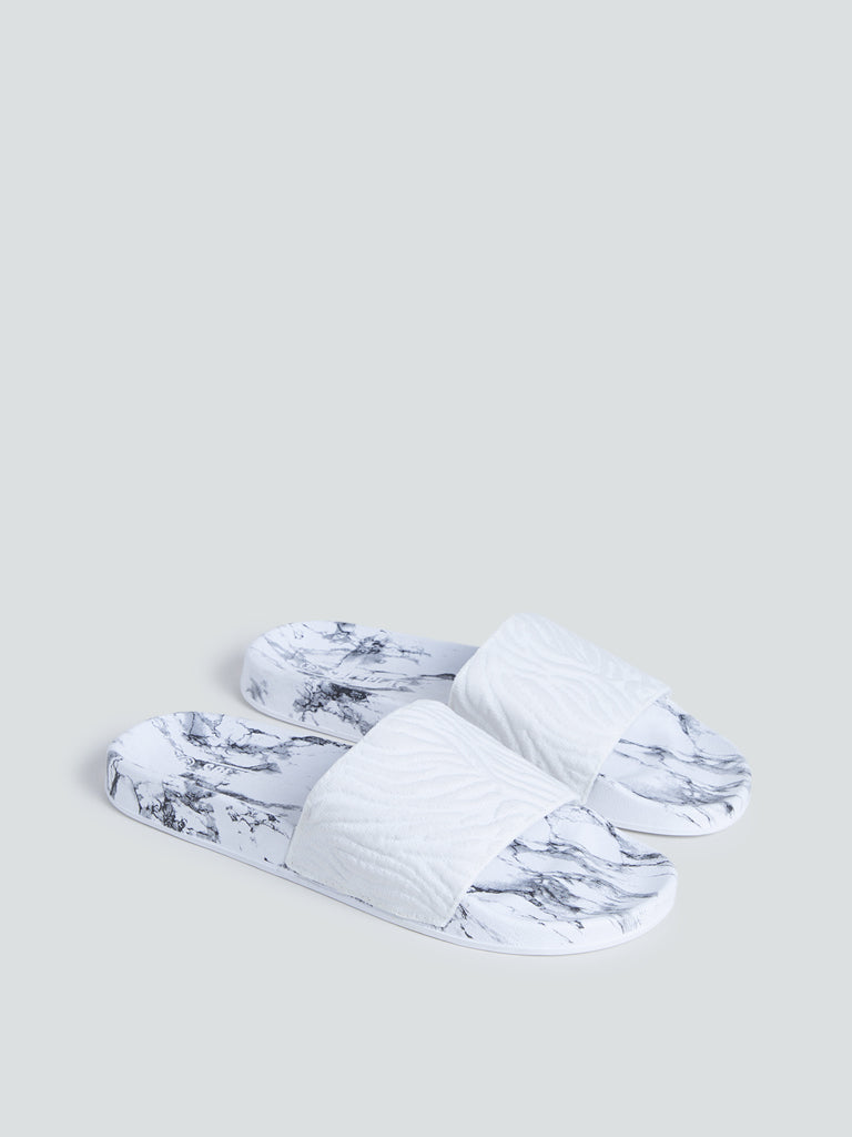 SOLEPLAY White Marble-Printed Slides